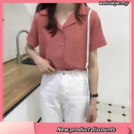 Women's Causal Blouse Korean Solid Color Suit Short Sleeve Shirt