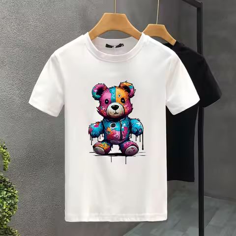 2023 New For Men's T-shirt High Quality 100% Cotton Colours Bear Printing Summer Casual Cool Loose O