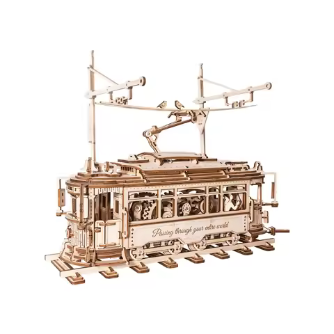 Robotime Rokr Classic City Tram Car Moveable Wooden Toys Building Block Sets 3D Wooden Puzzle Ideal 