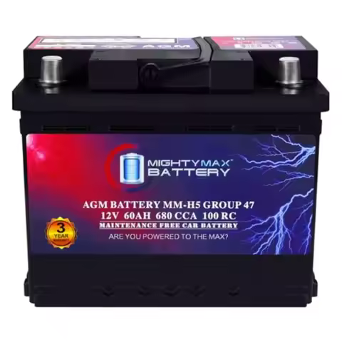 Rechargeable AGM Car Battery 12V 60 AH 100RC 680 CCA Group Size 47 for Start and Stop Vehicles Black