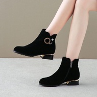 YK8 Women's Thick Heel Short Suede Boots - Korean Style | Large Sizes | Winter