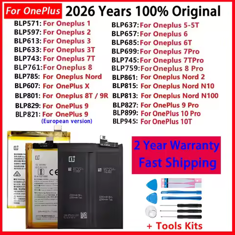 BLP861 Original Replacement Battery For OnePlus 1+ Nord N10 N100 X 1 2 3 3T 5 5T 6 6T 7T 7 8 8T 9 9R