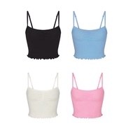 Skims Logo Pointelle Lettuce Trim Crop Cami Tank Top Shirt Blue Pink Black White
