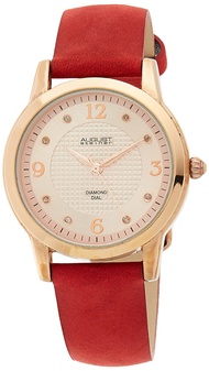 August Steiner Diamond Women's Watch - 8 Diamonds Hour Markers and Embossed Box Pattern Dial on Genu