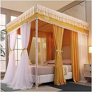 2-in-1 Yellow luxury bed canopy mosquito net, Twin Queen King decorative bed curtain, with metal bra