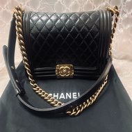Chanel Boy25 柔油蠟皮 淡金扣