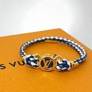 LV手鍊 Clic It藍白編織金色琺瑯扣手鍊 M8248F