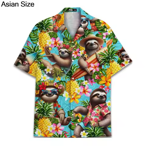 Australia Sloth Koala Hawaiian Shirt For Men 3D Printed Tropic Animals Shirts 2025 Street Short Slee