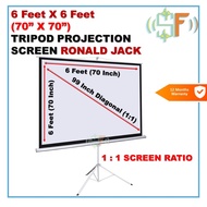 Portable Projector Tripod Projection Screen 6X6 6 Feet x 6 Feet 1:1 Screen Ratio 70 Inch X 70 Inch R