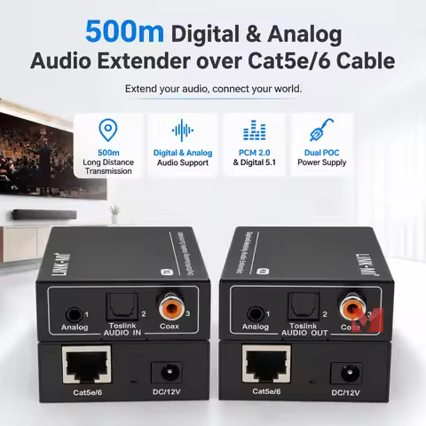 LINK-MI 300M/500M Audio Extender via Cat5e/6 Cable RJ45 Ethernet Digital Coax Optical Toslink Extend