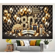 5x3ft Black Gold Luxury 80th Birthday Happy Photography Backdrop 80th Birthday Party Decoration Bann