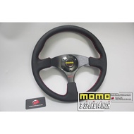 ORIGINAL READY STOCK STEERING SPORT MOMO RACE BLACK RED STITCHES RED LOGO 3 SPOKE 14