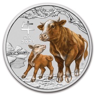 2021 Perth Mint Australia Lunar Ox 1 oz .9999 Silver Colorized Coin BU (Series III) Color Colored Co