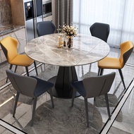 TWL Rotate Extendable Round Dining Table Set | Sintered Marble & Chairs| 1.3m-1.5m | Nordic Stone Fo