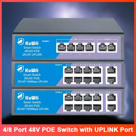 4/8Port POE Ethernet Switch 100Mbps 48V POE Network Switch with Fast RJ45 Uplink Port Support CCTV I
