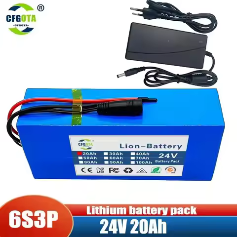 NEW 24V 20Ah-50Ah 18650 lithium battery 6s3p 24V 30000mAh lithium-ion battery pack+charger