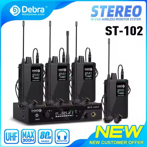 Debra ST-102 Wireless In-Ear Monitor System Stereo with Bluetooth UHF range 80-300m for stage, recor