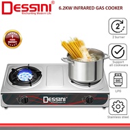 DESSINI 6200W 2 Burner Gas Cooker LPG Stainless Steel Infrared Auto Ignition Heavy Duty Dapur Gas