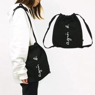 新款 agnes b  小b包 日本b 經典草寫LOGO 簡約 束繩 雙肩 後背包 通勤包 背包 簡約包 可摺疊收納袋
