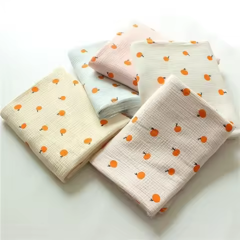 135x50cm New Small Orange Cotton Crepe Bubble Gauze Double Layer Gauze Home Wear Maternity Wear Fabr