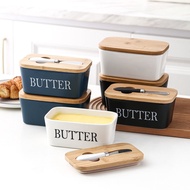 Hot🔥Rectangular Ceramic Butter Box Sealed Jar Butter Box with Ceramic Knife Western-Style Net Red Box Household Cheese B