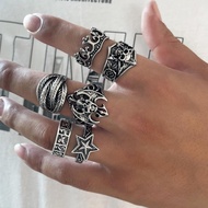 5/6pcs Fashionable Street Punk Style Skull Element Charm Ring Set, Gothic Jewelry For Men
