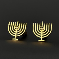 Hanukkah Menorah Cufflinks Stainless Steel Men Jewelry Israel 9 Candlestick Jerusalem Twins Shirt Lu