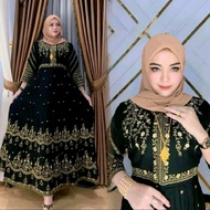 Hindi Ureya | Gamis Front EmbroideredWanita | Rayon Umbrella | Sleeve 7/8 | Back Zipper