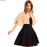 Women Elegant Pure Color Chiffon Shawl Cape Ruffle 2-Layer Chiffon Wraps Bolero Dress Accessory for 
