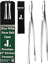 The Precise Touch Kitchen Cooking Tweezers 2PC Set With Pure Felt Case. Long Yet Thin 12 Inch Chef T