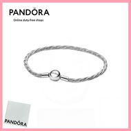 [Duty Free] PANDORA 100% Latest S925 Pure Silver Jewelry Round Pandora Clasp Twisted Snake Chain 593