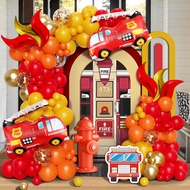 105pcs Fire truck theme balloon arch set red orange and gold sequin latex balloon with fire truck an
