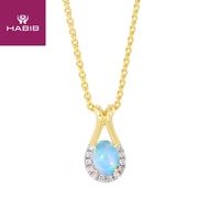 HABIB Arowana Collection Oval Cut Opal and Round Diamond Necklace in 375/9K Yellow Gold 265390223(N)