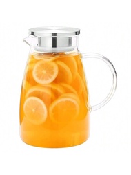 1入組2l/68oz玻璃水壺,帶蓋和手柄,適用於冰茶、果汁、冷熱水、果汁和冰飲