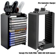 《Corner house》 PS4 Slim Pro Console Multifunactional Game Disc Storage Tower Stand พร้อมแท่นชาร์จคอนโทรลเลอร์สำหรับ XBOX ONE Slim