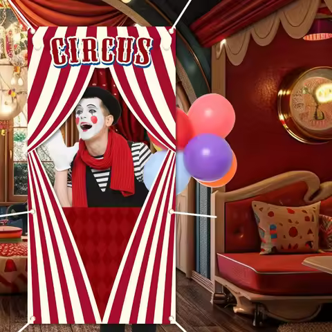 2D door banner, 1 piece, circus curtain theme photo door banner, polyester fiber, carnival birthday 