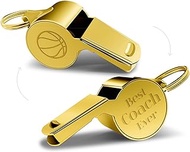 QIBAJIU Whistles with Lanyard,Golden Whistle, Thank You Cheer Coach Gift – Best Coach Ever - Teacher Whistle Coach GiftsCoach Whistle, Basketball Gifts, Coach Gifts for Men Women,Golden Whistle