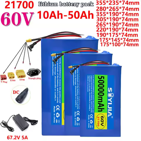 60V 50Ah 40Ah 30Ah 20Ah 15Ah 25Ah 35Ah 45Ah +5A charger 21700 Li-ion Battery Pack 50A BMS 3000W Elec
