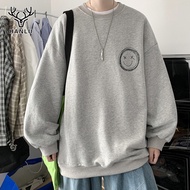 Hanlu Áo Khoác Len Nhung Cổ Tròn Cho Nam Mới Áo Sơ Mi Rộng In Xu Hướng Thời Trang Phù Hợp Với Mọi Lo