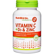 NutriBiotic Vitamin C Vitamin D3 &amp; Zinc, 100 Capsules