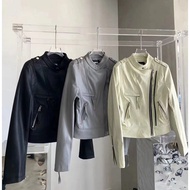 [genies Elf] In Stock Textured Leather Jacket Black Gray 1