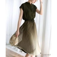 Club Monaco OMBRE Pleated Midi Dress GreenOlive