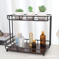 Essential Oil Water Milk Desktop Organizer Spice Jar Iron Wood Kitchen Sink Tableware Storage Rack B