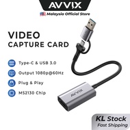 [KL Stock] AVVIX 2-in-1 Video Capture Card HDMI to USB 3.0 Type-C 1080P 60Hz Grabber Live Streaming 