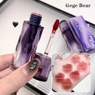 Gege Bear Purple Tube Lip Glaze 6 Color Natural Matte Mist Silky Smooth Smudge Waterproof Non Stick 