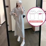 Plus Size Maternity Nursing Plaid Dress Breastfeeding T-Shirt Dress