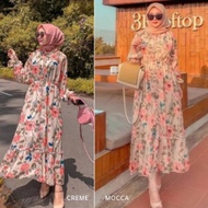 [Basica Moda] 58870 Gaun Dress Gamis Maxi Wanita Muslim Motif Bunga