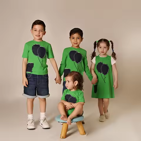 AA SS25-Denim Balloon Applique With Frayed Edges Girl Cami Dress Boy Set And Girl Long Sleeve Tee Bo