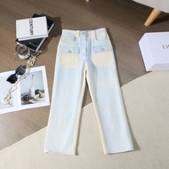 ❤️CHANEL 拼接款優雅牛仔褲 精美cc鈕扣 淺藍色超襯春夏