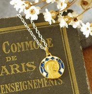 古董法國聖母信仰教堂十字架耶穌基督金色琺瑯項鍊 N673